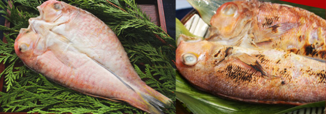 白身の高級魚 甘鯛です（ぐじとも呼ばれています）赤くて華やかな干物です。